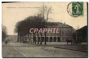 Old Postcard Argentan L & # 39Hotel Hall and the Theater