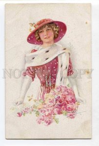 285427 USABAL Belle Woman Lady in Roses FASHION Vintage postcard