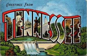 Vtg Tennessee TN Large Letter Greeting from 1940s Unused Linen Postcard