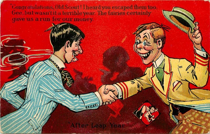 After Leap Year Postcard Ser. 1, Men Congratulate Each Other on Having Escaped