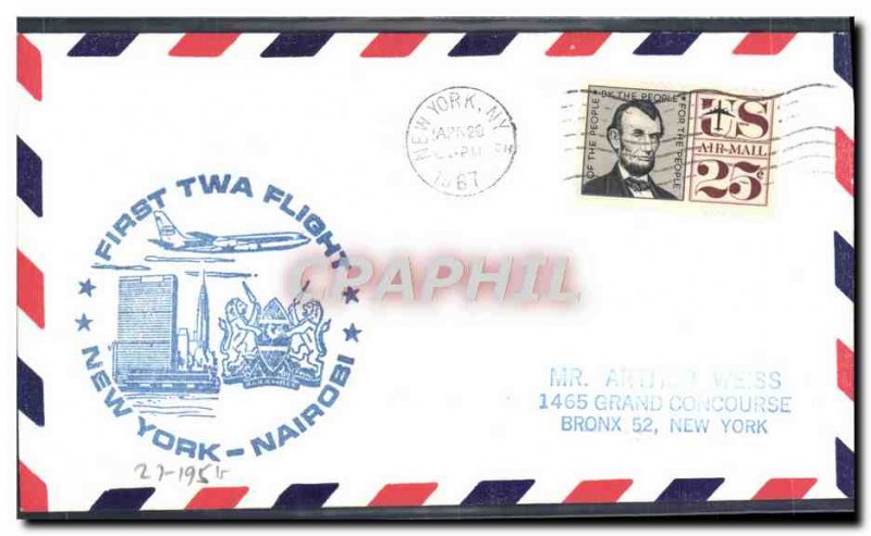 Letter USA 1 TWA Flight Nairobi Kenya New York April 29, 1967