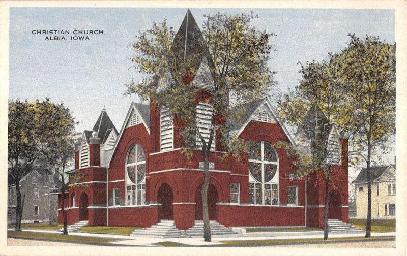 Albia Iowa Christian Church Street View Antique Postcard K13446