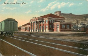 Vintage Postcard Union Pacific Depot Green River WY Train Car Sweetwater County