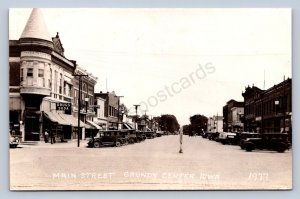 J90/ Grundy Center Iowa RPPC Postcard c1935 Main Street Stores  266