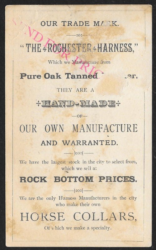 VICTORIAN TRADE CARD Page Harness & Horse Goods Carriage Horse & Mule