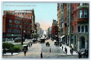c1910 First Avenue Looking North Buildings Road Seattle Washington WA Postcard
