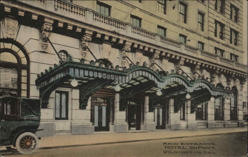 Wilmington Delaware DE Hotel DuPont Main Entrance c1910 Vintage Postcard