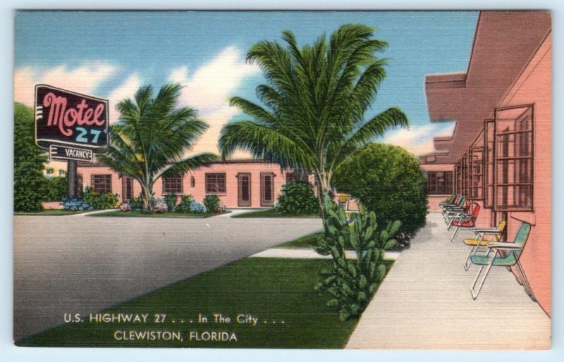2 Postcards CLEWISTON, Florida FL ~ Roadside MOTEL 27 Hendry County c1940s Linen 