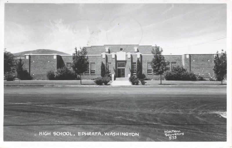 High School Ephrata Washington WA RPPC c1949 Real Photo Postcard E7