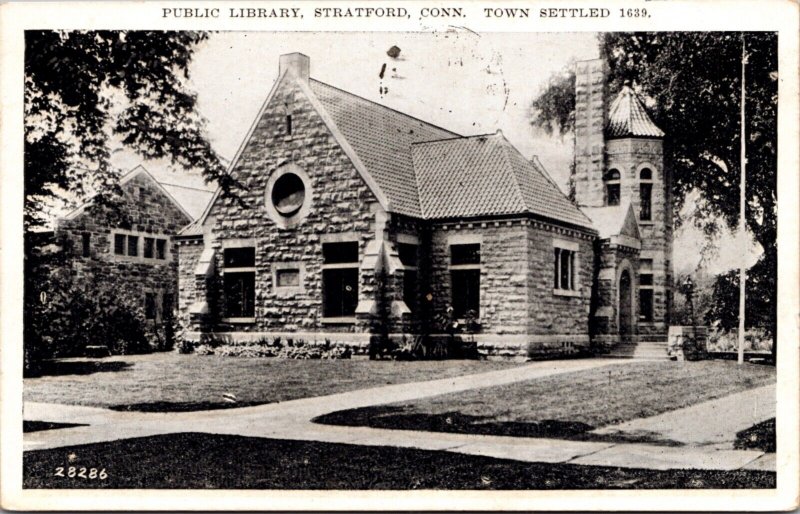 Postcard Public Library in Stratford, Connecticut