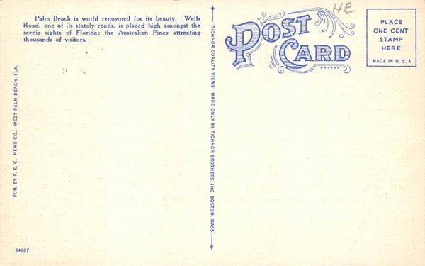 Palm Beach, FL, USA Florida Postcard
