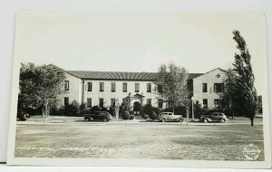 California March Field Hospital w/ Old Cars in Front RPPC Real Photo Postcard J4