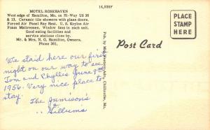 Hamilton MO~Roadside Motel Rosehaven~Inside Out~Bedroom~c1950 Linen Postcard