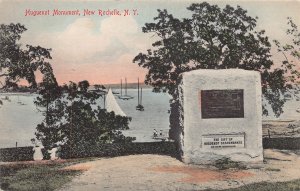 J74/ New Rochelle New York Postcard c1910 Huguenot Monument Boats 358