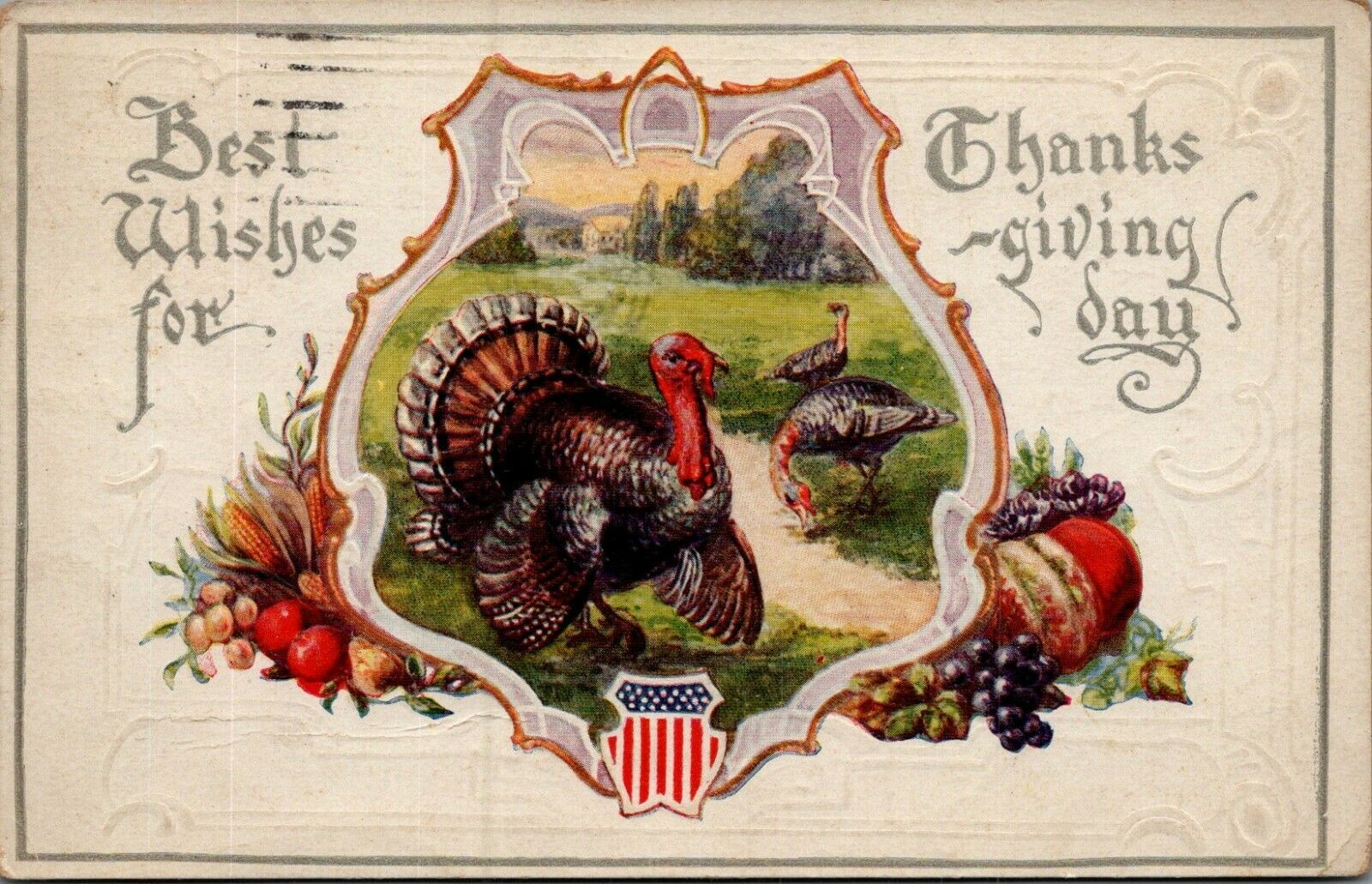 Jumbo Turkey Patriotic Red White Blue Shield Wensch Card Embossed - A15 ...