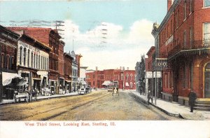 J58/ Sterling Illinois Postcard c1910 West Third Street Stores Wagons 83