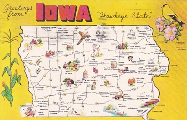 Greetings From Iowa With Map 1967