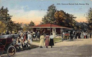 Crowd Cars Horlick Park Racine Wisconsin 1917 postcard