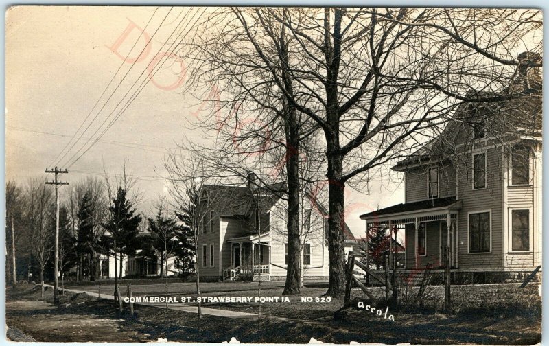 c1910s Strawberry Point, IA Commercial St Houses RPPC Photo Postcard Accola A52