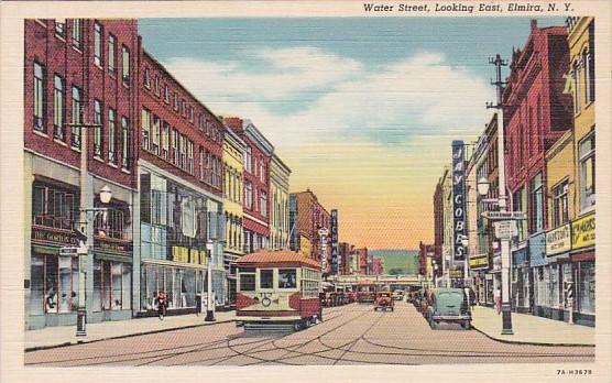 New York Elmira Trolley On Water Street Looking West Curteich