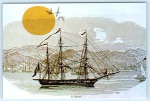 CHARLOTTE AMALIE, St. Thomas V.I. ~ NAVAL FRIGATE Artist View 4x6 Postcard