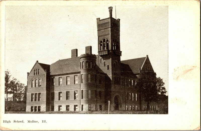 View of the HIgh School, Moline IL c1908 Vintage Postcard F75