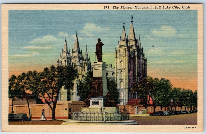 1940 Salt Lake City, UT Pioneer Monument Roadside Street Tabernacle PC Utah A247