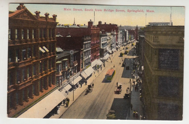 P2160 old postcard main street south from bridge street springfield mass traffic