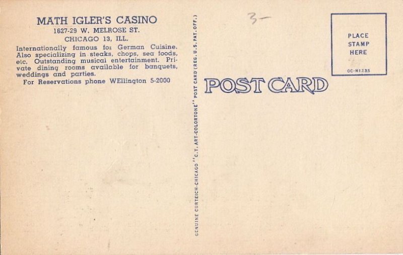 Postcard Math Igler's Casino Chicago IL