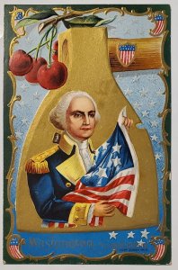 Patriotic George Washington American Flag Patriotism Golden Ax Postcard I30