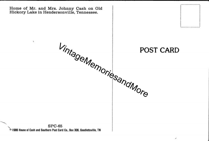 Home of Mr. & Mrs. Johnny Cash Old Hickory Lake Hendersonville TN Postcard PC137