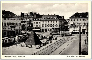 VINTAGE POSTCARD STREET SCENE AT THE PYRAMIDS EXHIBIT KARLSRUHE GERMANY c. 1925