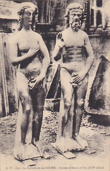 France Rouen La Cathedrale Statue d'Adam et Eve 1924