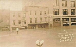 Dayton OH High Water flooding Storefronts Real Photo Postcard