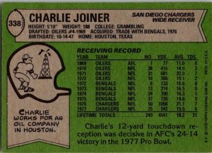 1978 Topps Football Card Charley Joiner San Diego Chargers sk7156