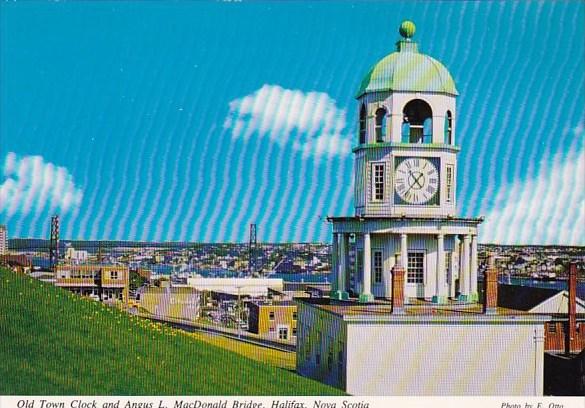 Canada Nova Scotia Old Town Clock And Angus L Macdonald Bridge Halifax