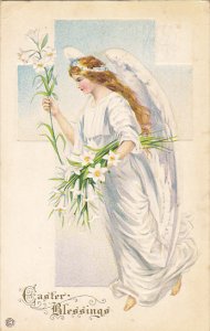 Easter Greetings Angel With Easter Lilies 1917