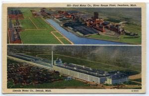 Ford Motor Co Auto Car Detroit Lincoln Plant Dearborn Michigan linen postcard