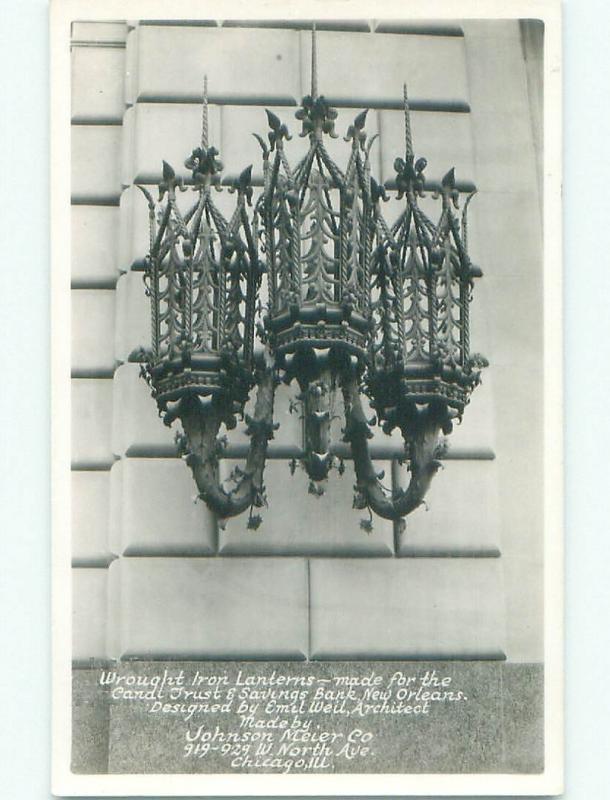 old rppc LANTERNS AT BANK Chicago Illinois IL i7064