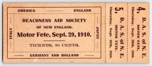 1910 MOTOR FETE DEACONESS SOCIETY OF NEW ENGLAND TICKET AMERICA GERMANY JAPAN ++