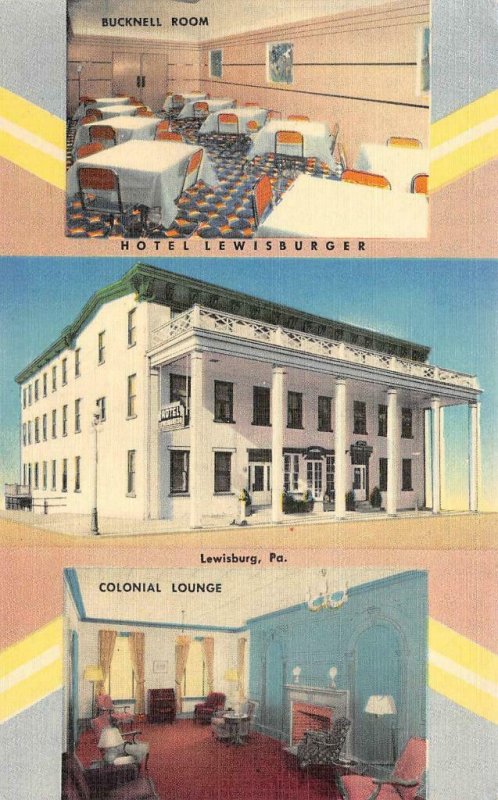 HOTEL LEWISBURGER Lewisburg, PA Bucknell Room Interior c1940s Vintage Postcard