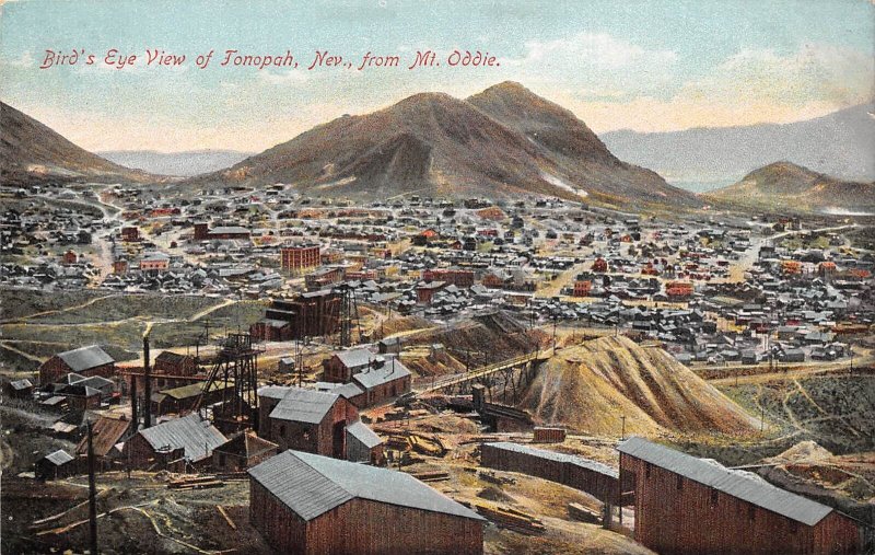 Tonopah Nevada Bird's Eye View From Mt. Oddie, Color Lithograph Vintage PC U8496