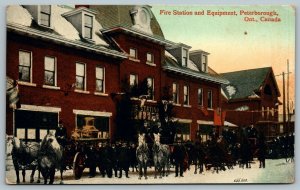 Postcard Peterborough Ontario c1912 Fire Station and Equipment RPO Cancel