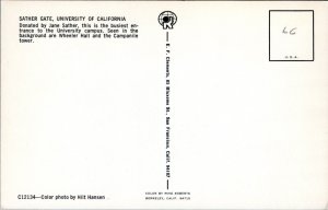 Postcard CA U Cal Berkeley -  Sather Gate with Wheeler Hall and Campanile tower