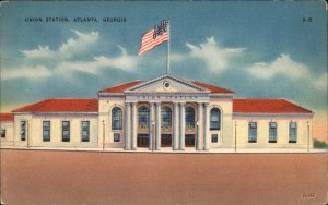 Atlanta Georgia GA Train Station Depot c1940s Linen Postcard