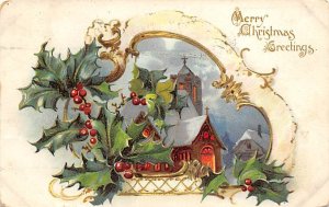 Merry Christmas greetings Holly D.P.O. , Discontinued Post Office 1906 