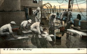 U.S. Sailors Life Washday Washing Ship Decks c1910 Vintage Postcard