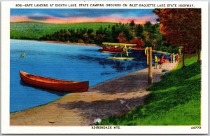 Adirondacks Mts. New York, Safe Landing at Eight Lake, Camping Grounds, Postcard