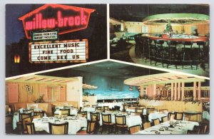 Willow Springs Illinois~Willow Brook-Oh Henry @ Night & Interior~1950s Postcard