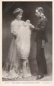 Royalty King Queen of Spain with Royal Infant officer uniform elegance pearls